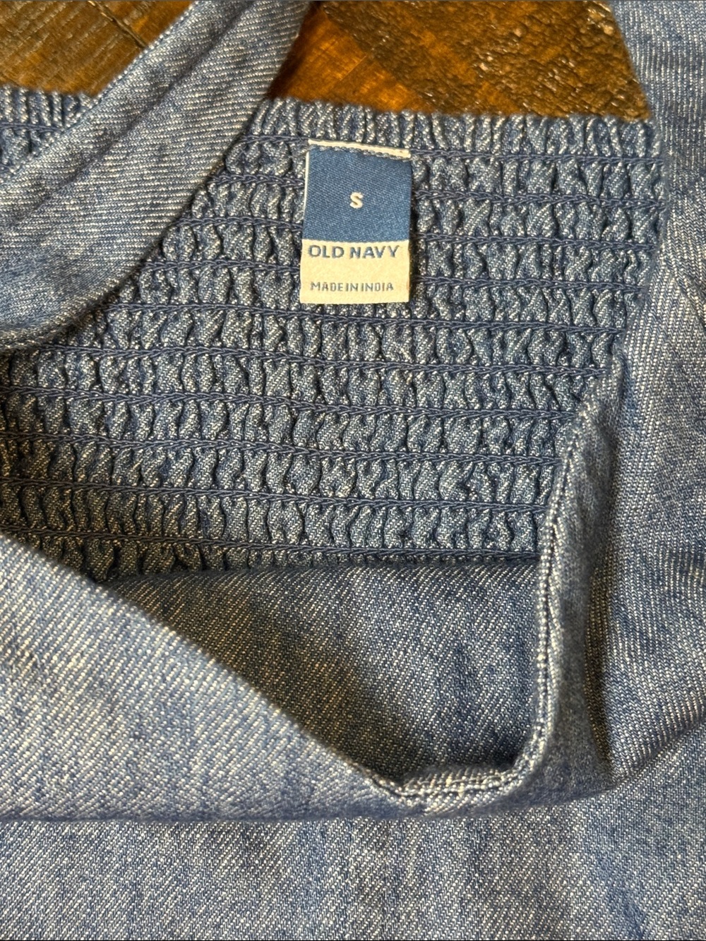 Old Navy Chambray Denim Fit & Flare Midi Dress Small Smocked Back Cotton - Picture 8 of 12
